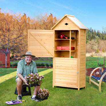 Wooden Garden Shed Tool Storage Cabinet with 5 Shelves