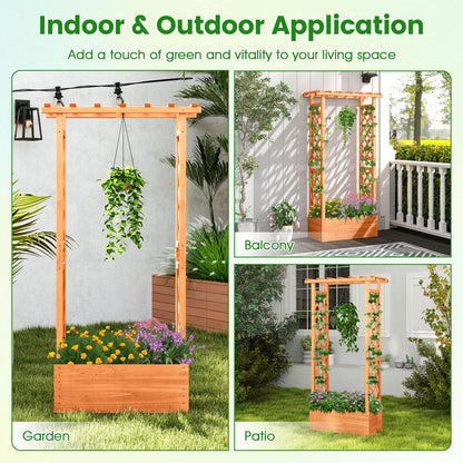 78x36x152cm Garden Planter with Trellis Hanging Roof and Drainage Holes