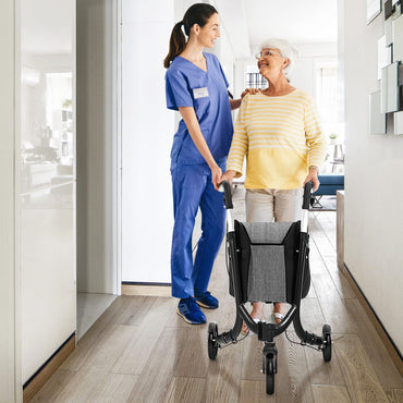 Folding Aluminum Rolling Walker with Zippered Storage Bag and Safe Dual Brake System