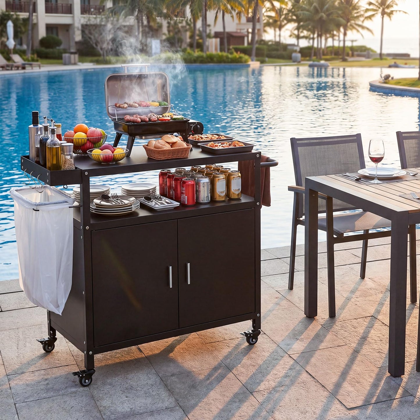 Outdoor Grill Cart with Storage Side Handle and Metal Top
