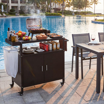 Outdoor Grill Cart with Storage Side Handle and Metal Top