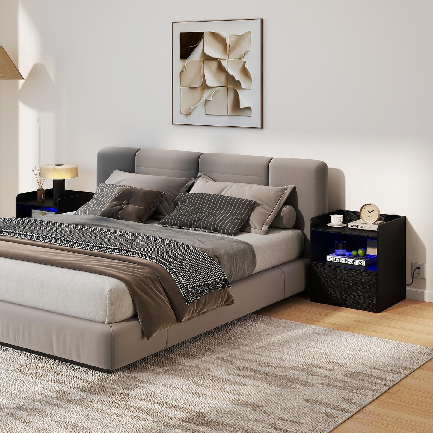 Modern Nightstand with Drawer and Open Shelf for Living Room and Bedroom