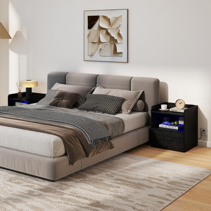 Modern Nightstand with Drawer and Open Shelf for Living Room and Bedroom