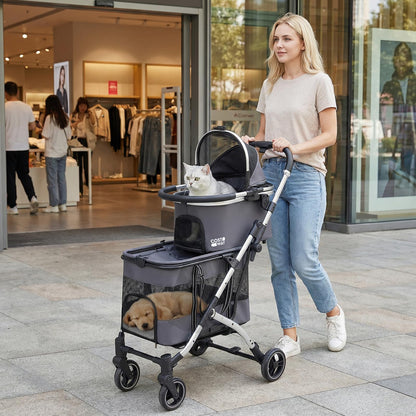 Double Pet Stroller with 2 Detachable Carriers 4-in-1 Foldable Dog Jogger Car Seat
