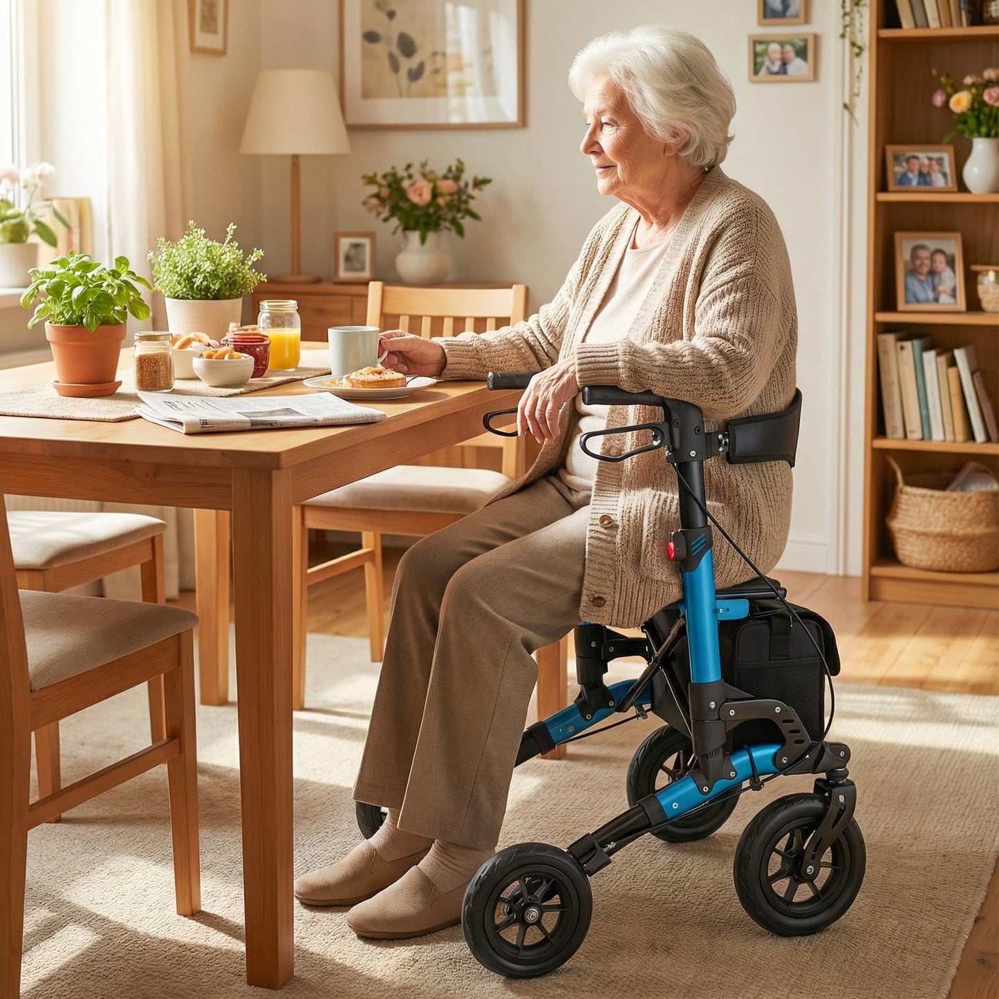 Folding Rolling Walker with Seat and Mesh Backrest for Seniors