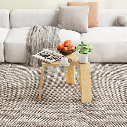 Round Coffee Table with Rubber Wood Tripod Support Frame