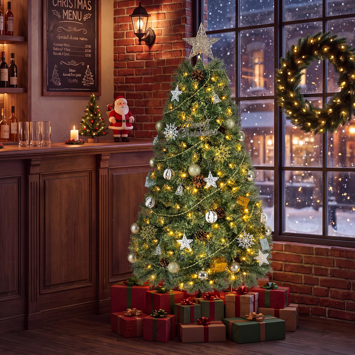 5FT Pre-Lit Artificial Christmas Tree, Hinged Holiday Xmas Tree