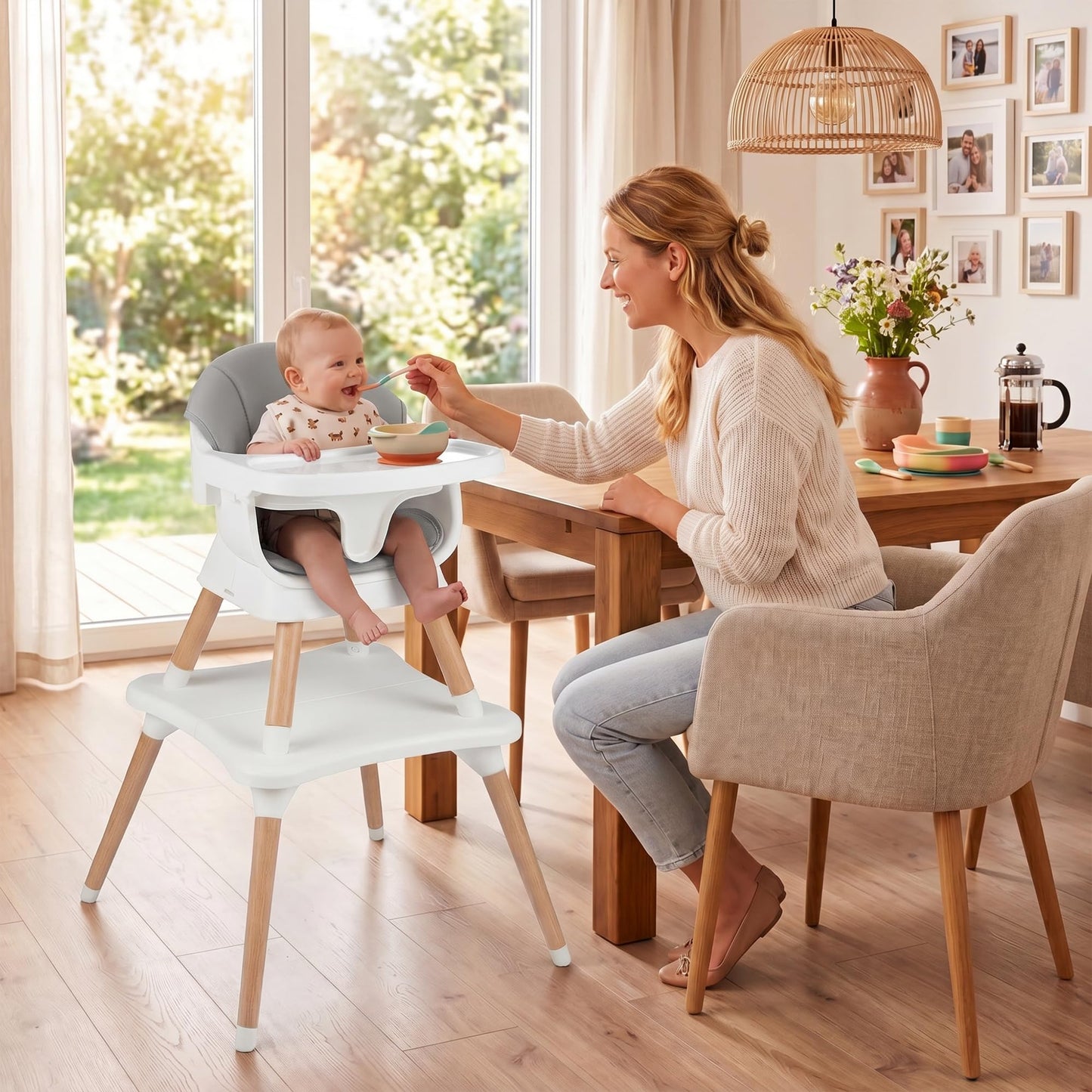 9 in 1 Convertible High Chairs for Toddlers, Infant Highchairs with Solid Wood Legs
