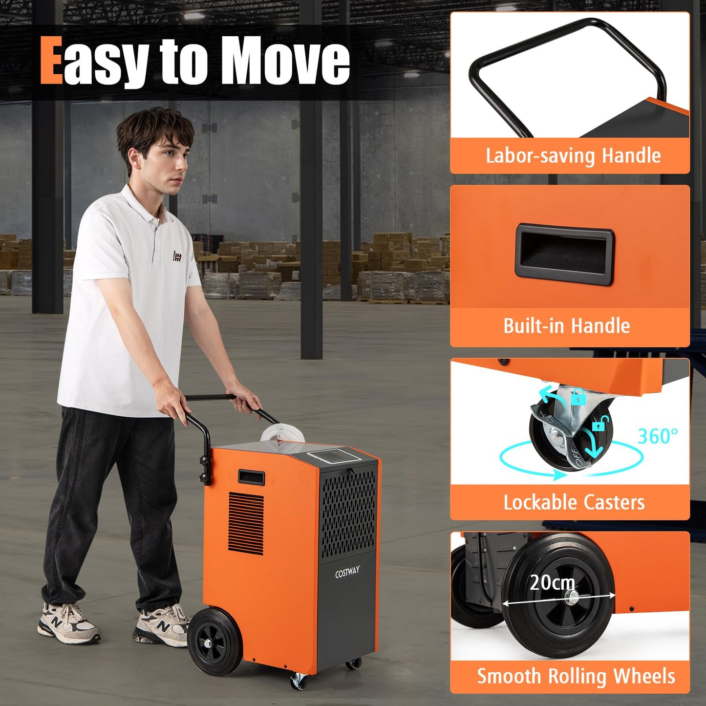 73 L/Day Industrial Dehumidifier with Drain Hose and Timer