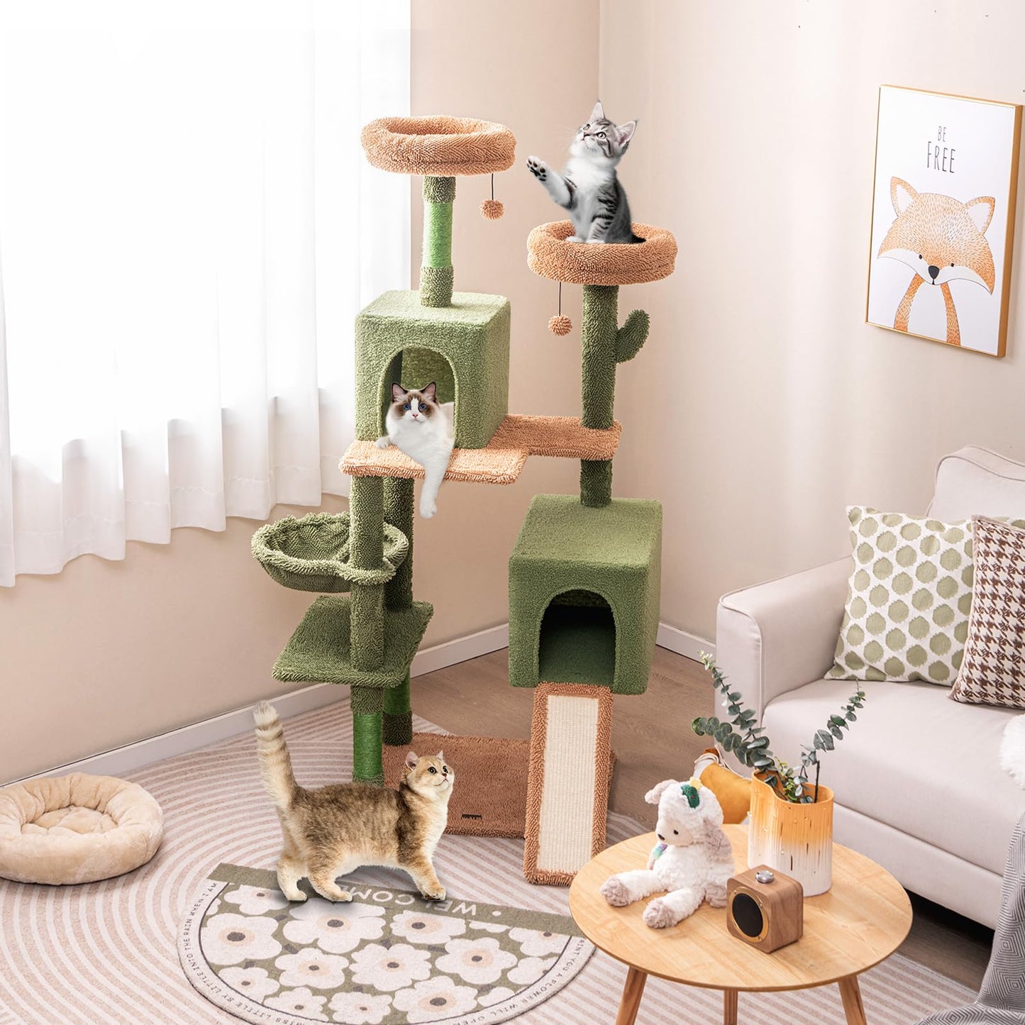 160 cm Multi-level Cactus Cat Tree for Indoor Cats with Scratching Posts