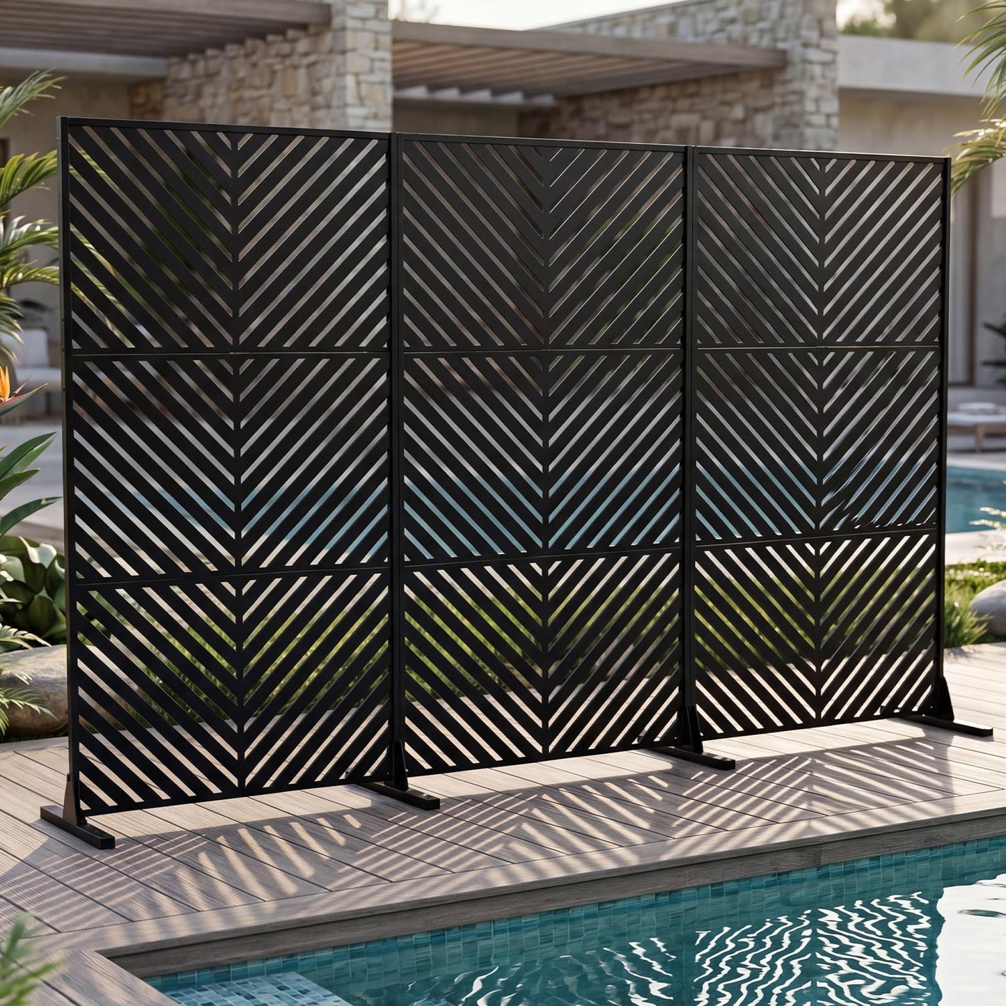 183 CM Freestanding Metal Outdoor Privacy Screen for Patio Garden