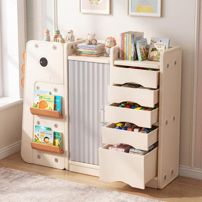 3-Tier Dinosaur Toy Chest with 5 Removable Bins and 2 Shelvesfor Playroom