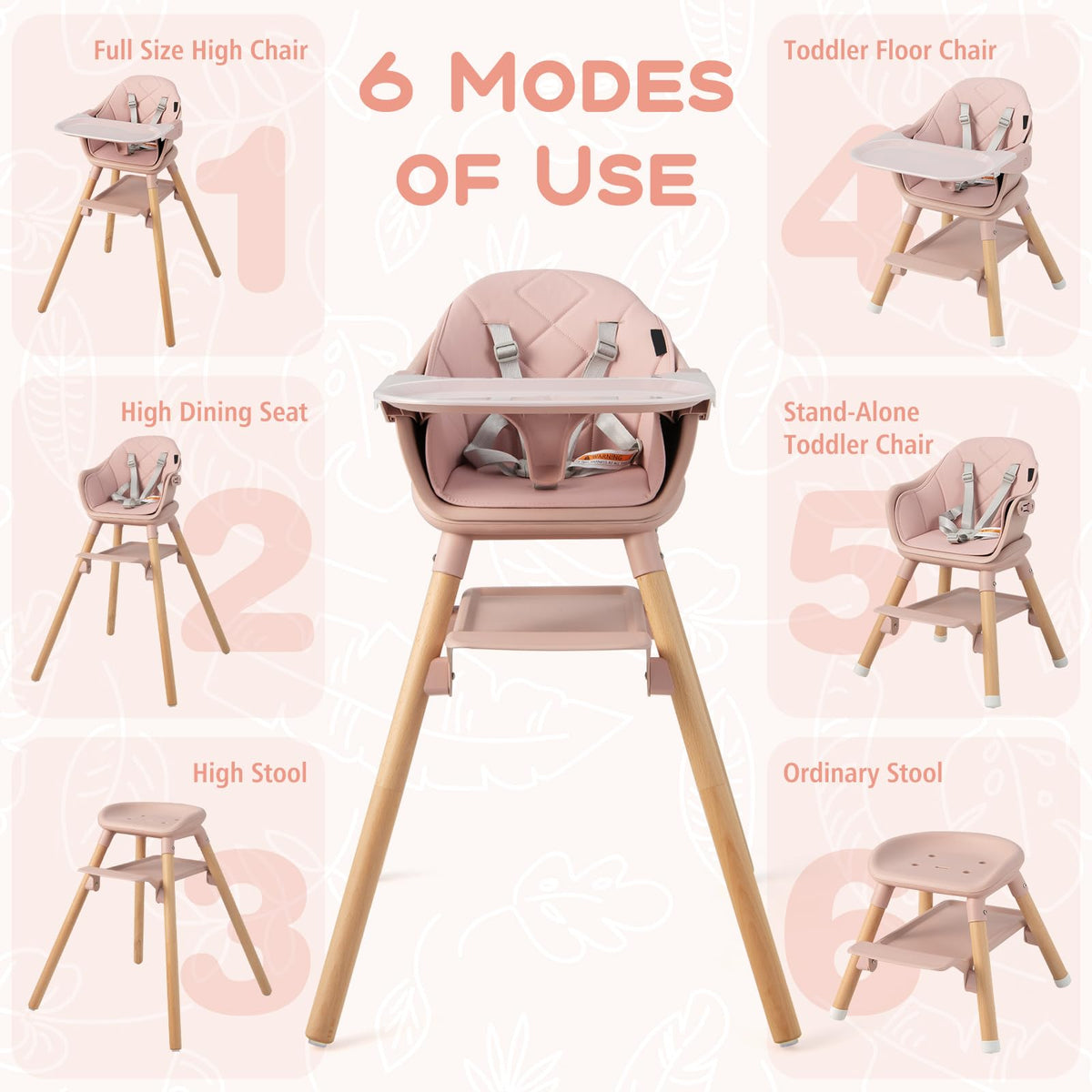 3 in 1 High Chairs for Babies and Toddlers with Foot Rest and Removable Double Tray