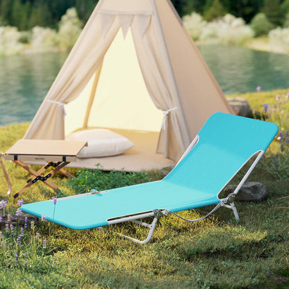 2 Pieces Outdoor Folding Chaise Lounge Portable Sun Tanning Chair Camping Cot