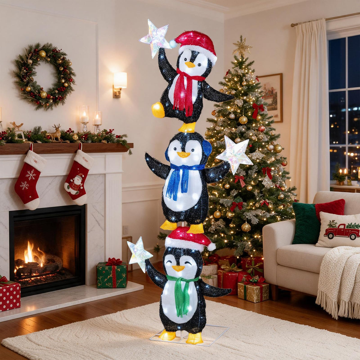180 cm Light Up Penguin Tower Christmas Decoration