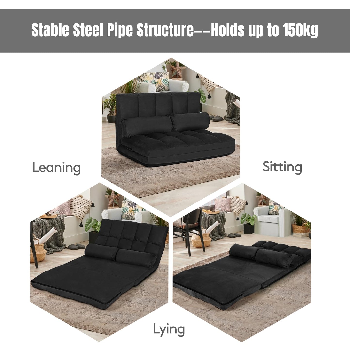 6-Position Adjustable Lounger Sleeper Seat Chair with 2 Pillows