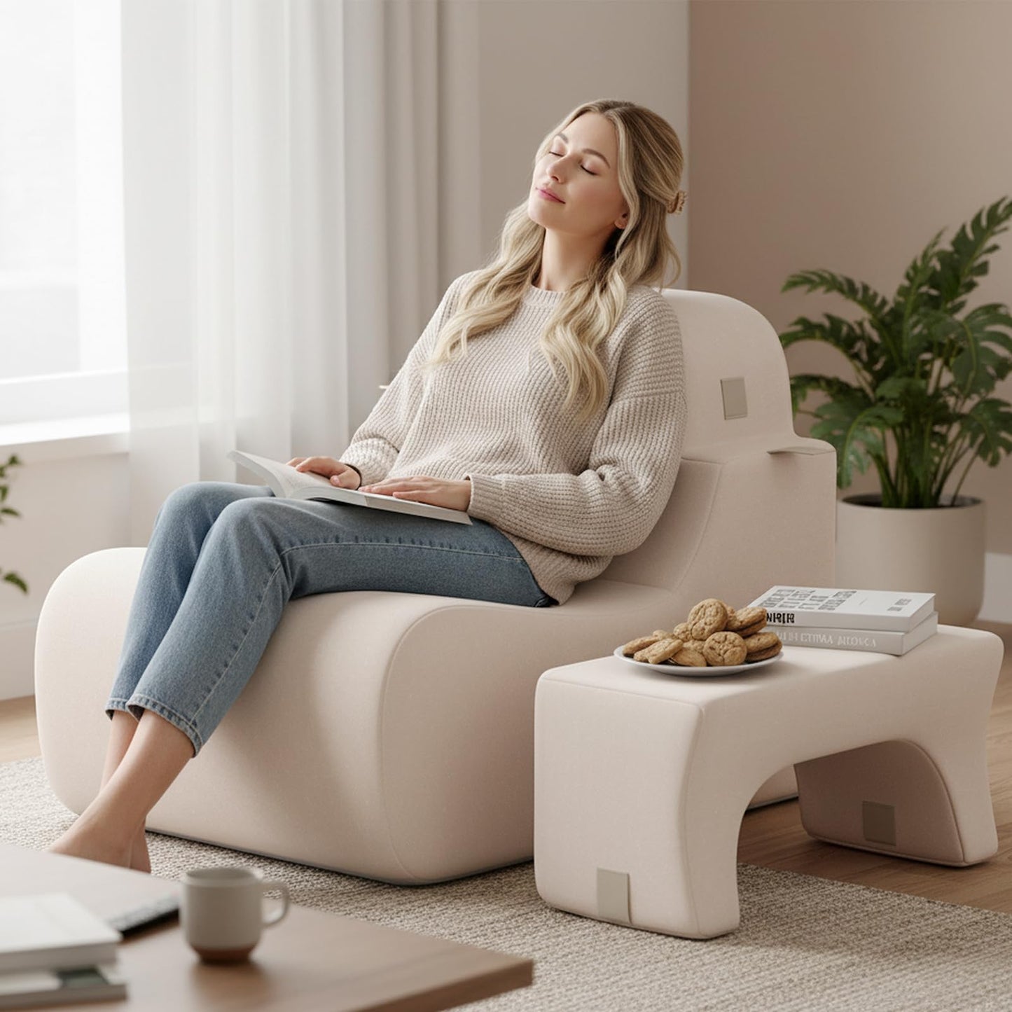 Lazy Sofa with Detachable Headrest and Washable Ice Velvet Cover