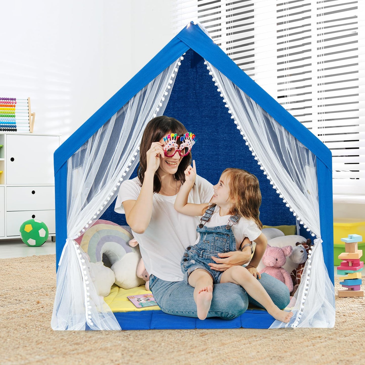Kids and Toddlers Playhouse with Washable Cotton Mat and Star Lights and Windows