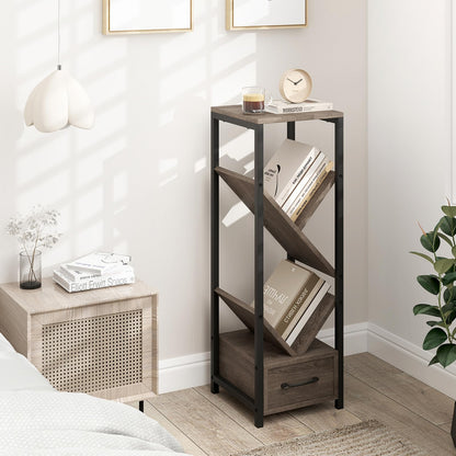 4 Tier Floor Standing Storage Organizer Tree Bookshelf with Drawer