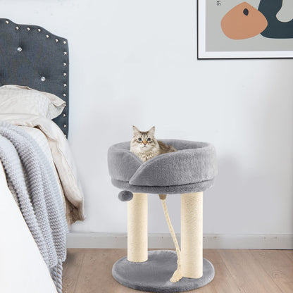 2-Tier Compact Cat Climbing Tower with Plush Top Perch Bed
