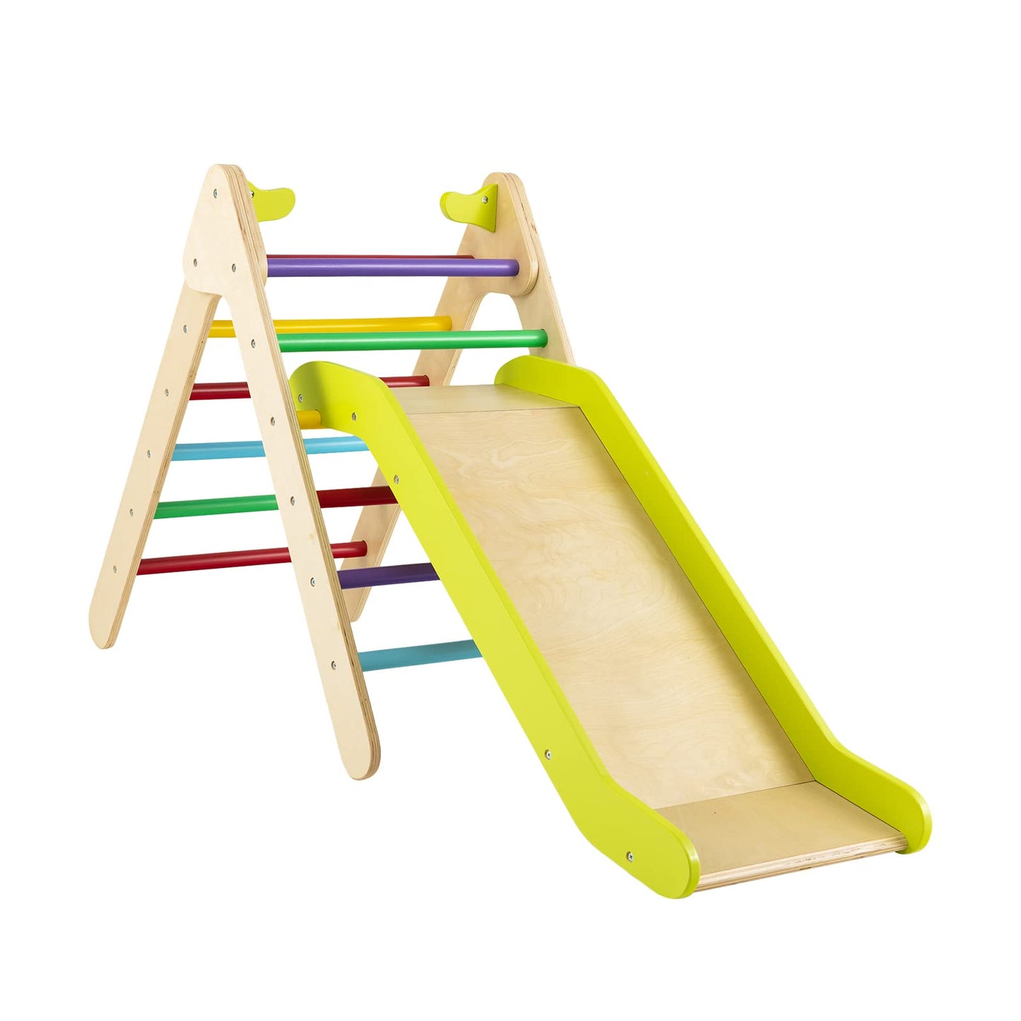 2 in 1 Wooden Triangle Climbing Toy with Gradient Adjustable Slide