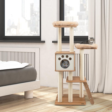 5-Tier Cat Tree Tower with Cando and 2 Padded Plush Perches
