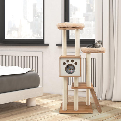 5-Tier Cat Tree Tower with Cando and 2 Padded Plush Perches