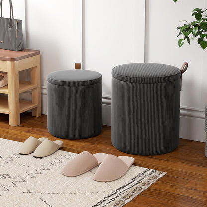 Round Ottoman with Storage Set of 2 with Removable Lids and Padded Seats