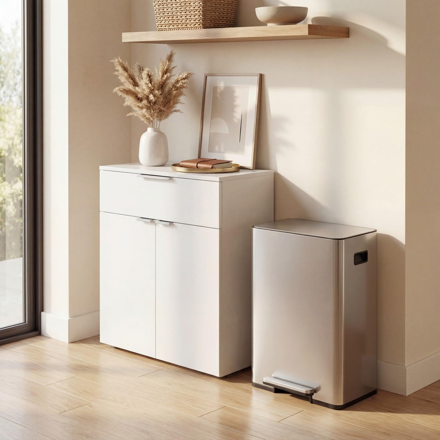 60L Trash Can Stainless Steel Garbage Can with 2 Removable Inner Buckets