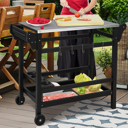 Movable Outdoor Dining Cart HDPE Pizza Oven Stand Table