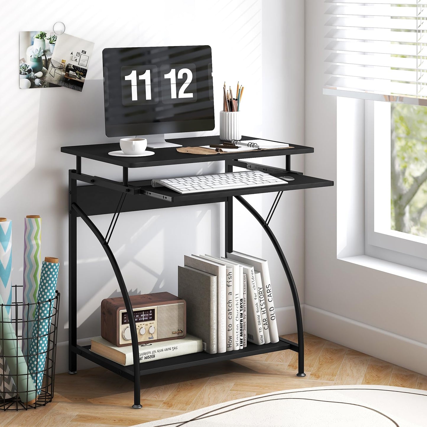 Computer Desk, 70cm PC Laptop Table with Pull-out Keyboard Tray