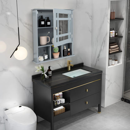 Mirror Door Cabinet with Adjustable Shelf and 3 Compartments
