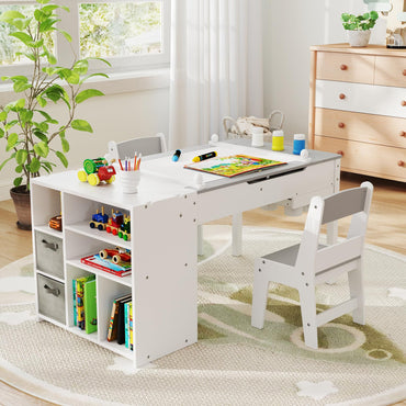 Kids Art Craft Table and Chairs Set with Paper Roll Flip up Tabletop