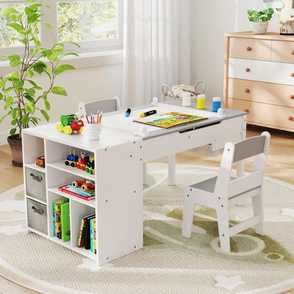 Kids Art Craft Table and Chairs Set with Paper Roll Flip up Tabletop