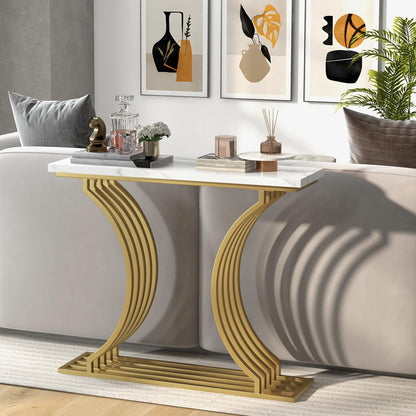 Faux Marble Slim Entryway Table Sofa Side Table