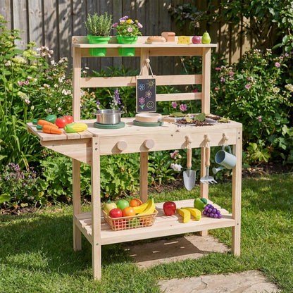Mud Kitchen, Outdoor Kids Play Kitchen with Stoves, Sink, Rotation Knobs