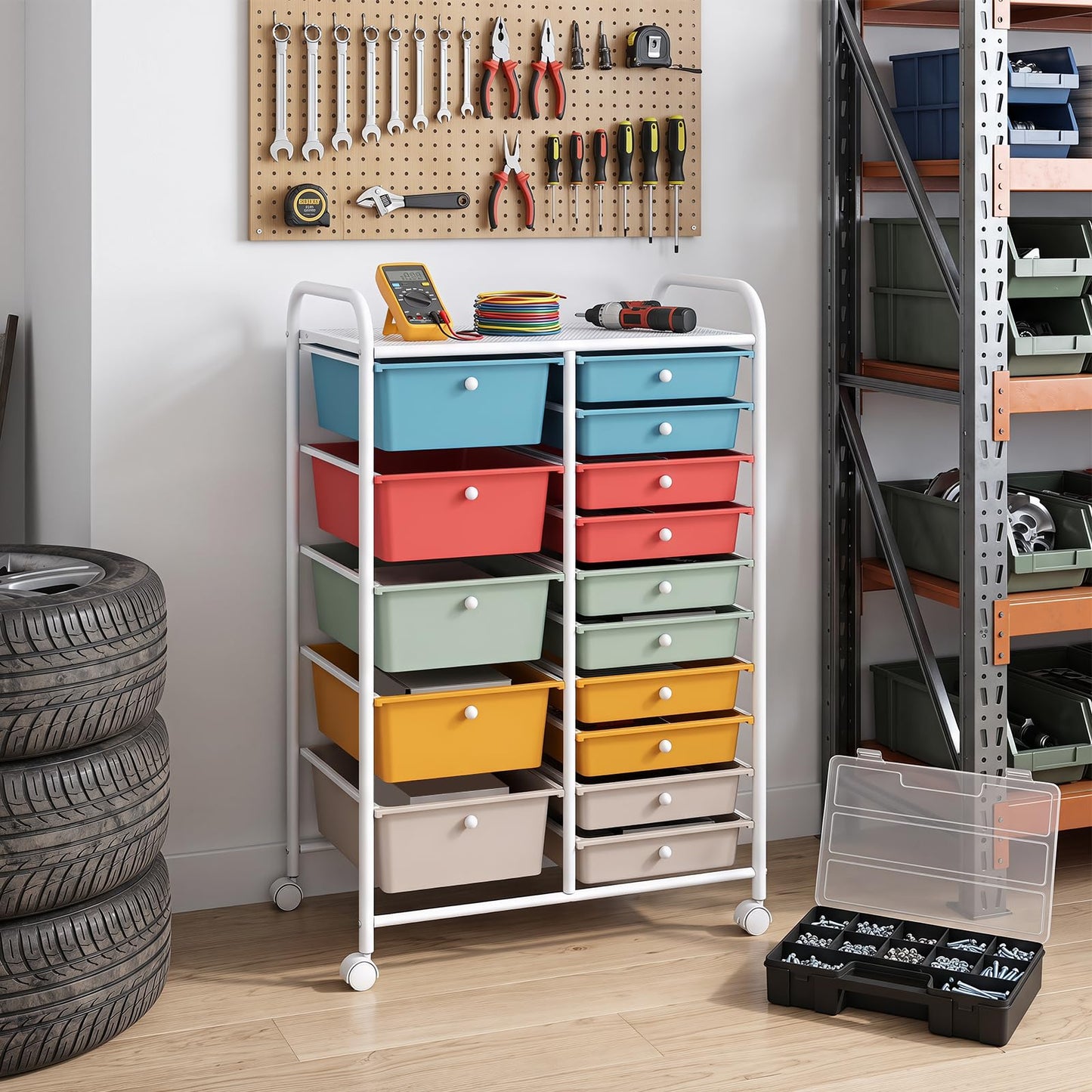 15 Drawers Storage Trolley, Home Office Stationary Rolling Cart