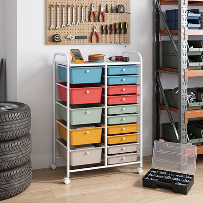 15 Drawers Storage Trolley, Home Office Stationary Rolling Cart