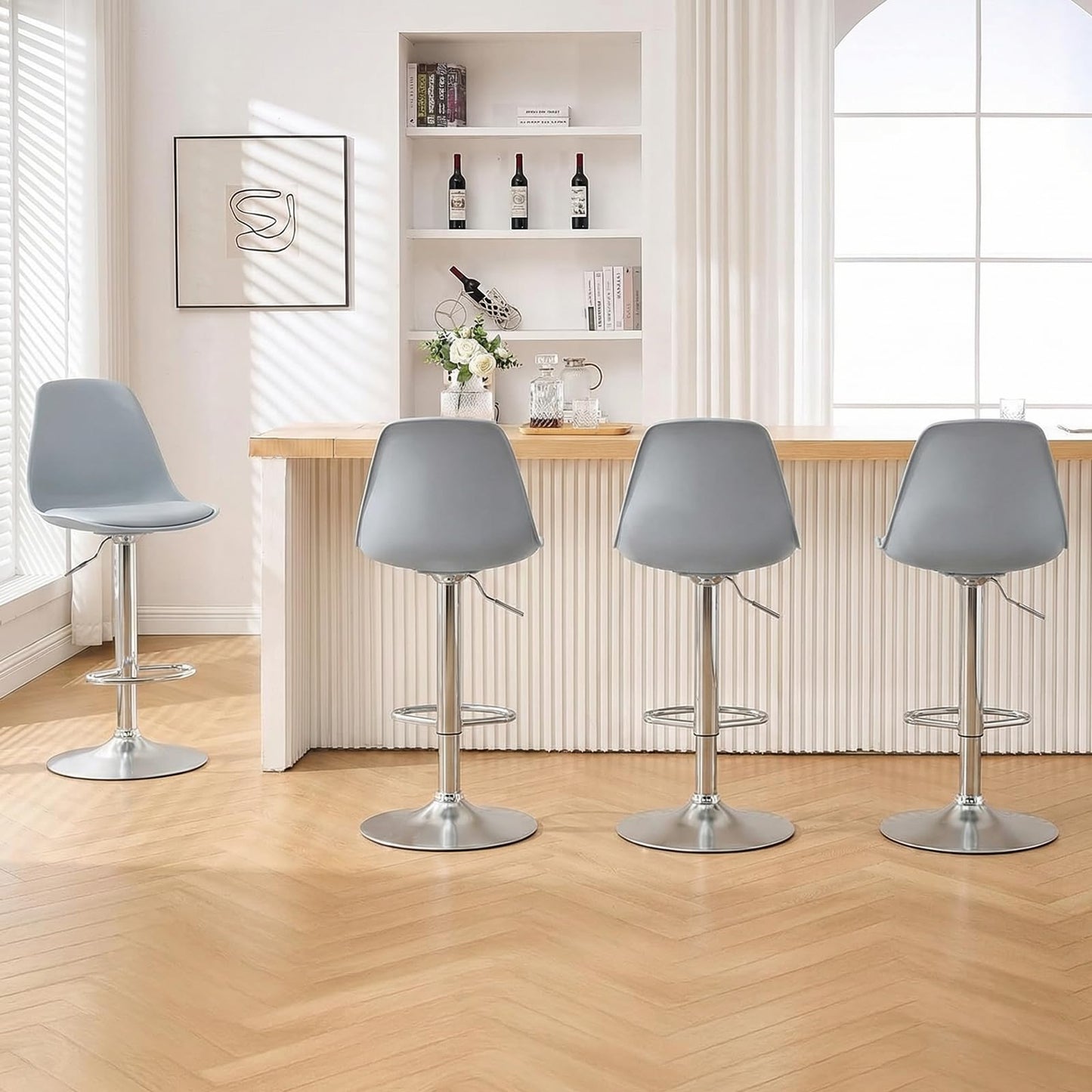 Bar Stools Set of 2, Height Adjustable Swivel Bar Chairs