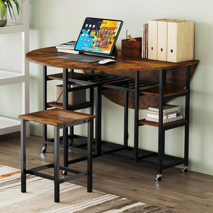 3-Piece Folding Dining Table Set with Large Tabletop and Storage Racks