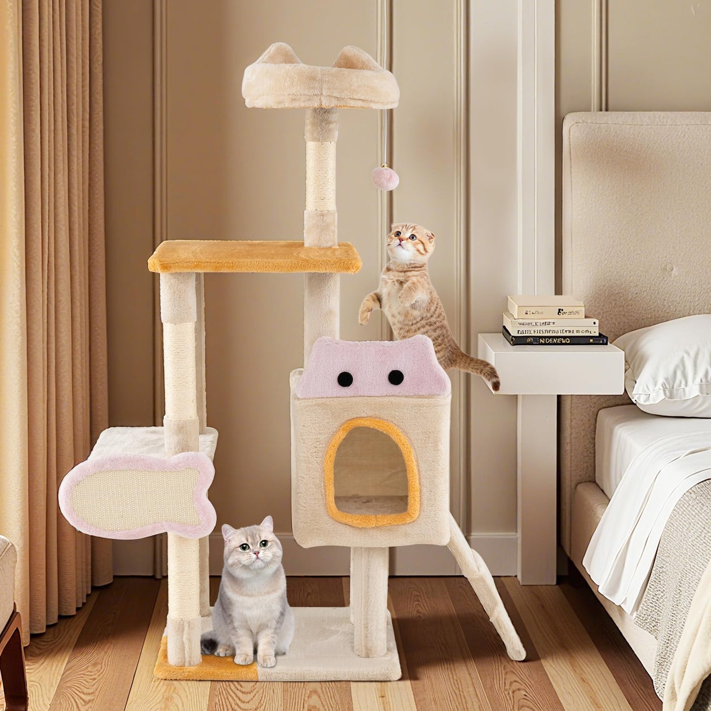 Cat Tree, 125cm Tall Modern Cats Tower with Plush Perch, Condo, Platforms