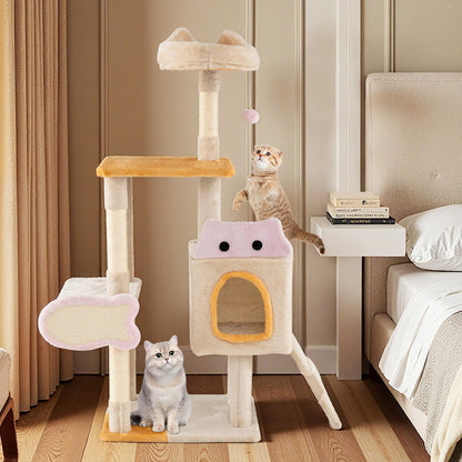 Cat Tree, 125cm Tall Modern Cats Tower with Plush Perch, Condo, Platforms
