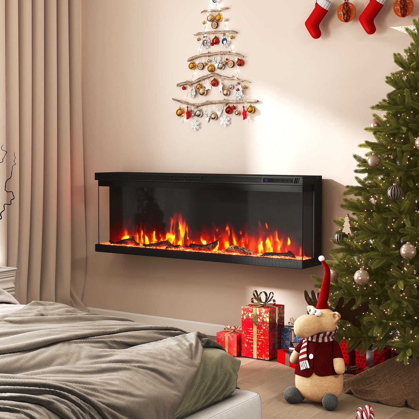 3 Sided Electric Fireplace 50 inch Recessed/Wall-Mounted/Freestanding Fire Place Heater