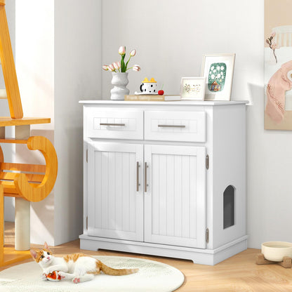 Wooden Cat Litter Box Enclosure with 2 Drawers