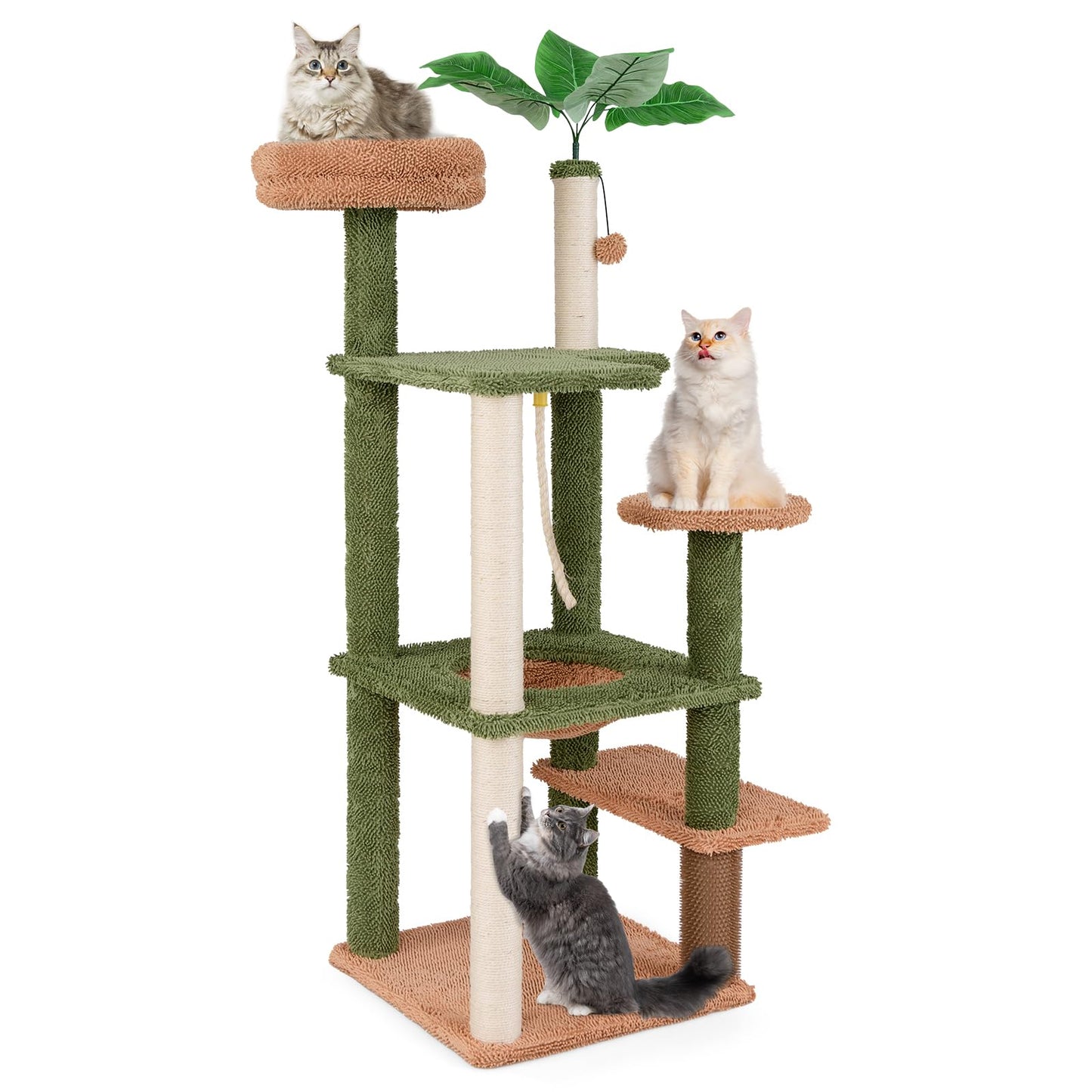 152cm Cute Cat Tree with Sisal Scratching Posts and Rope, Plush Perch