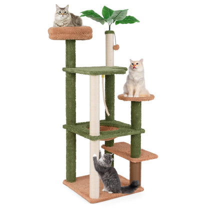 152cm Cute Cat Tree with Sisal Scratching Posts and Rope, Plush Perch