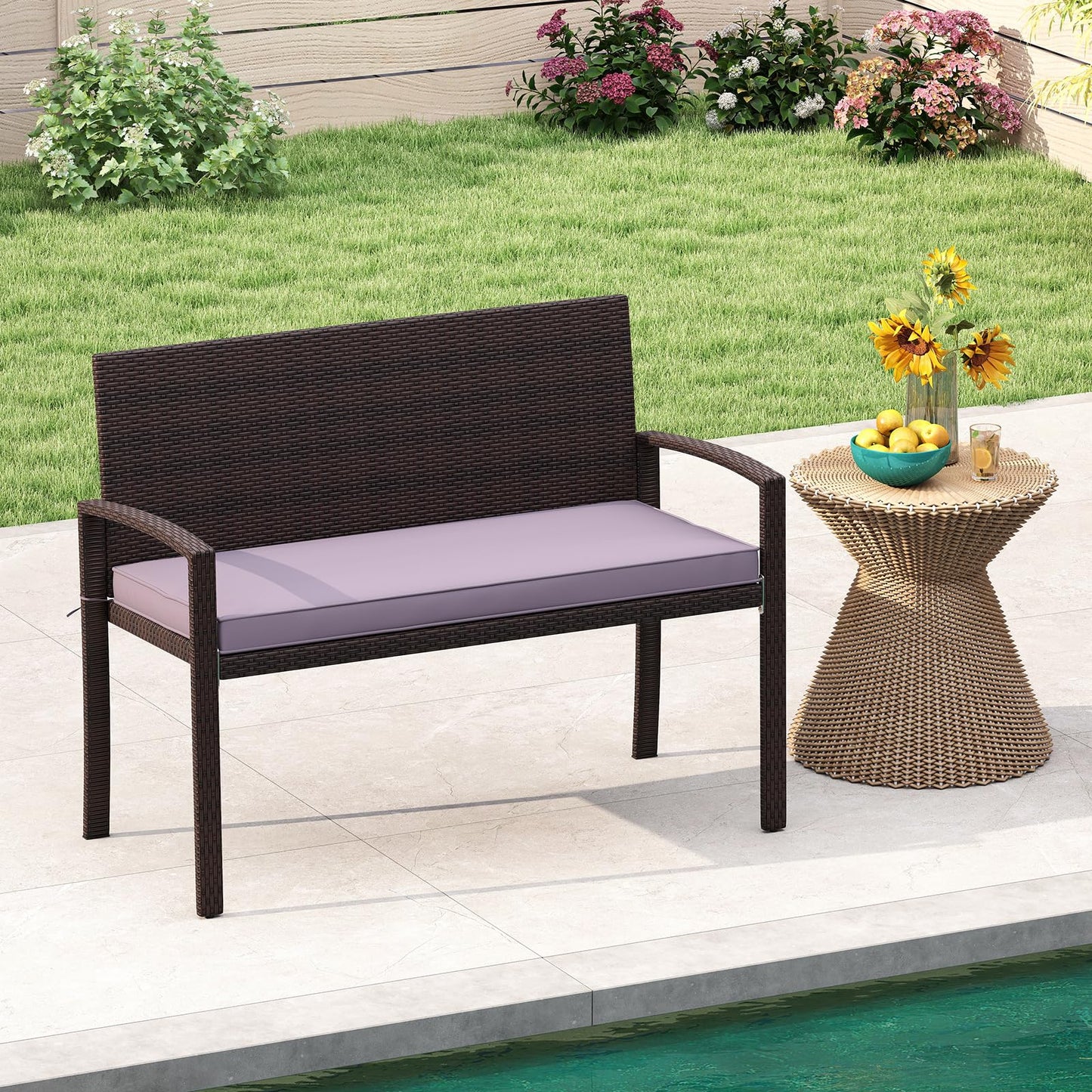 2 Seater Wicker Leisure Loveseat with Soft Seat Cushion