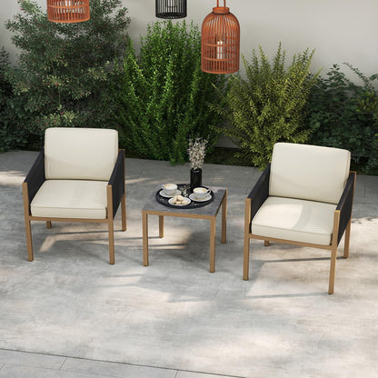 3PCS Patio Bistro Set, Woven Rope Outdoor Conversation Set with Cushions