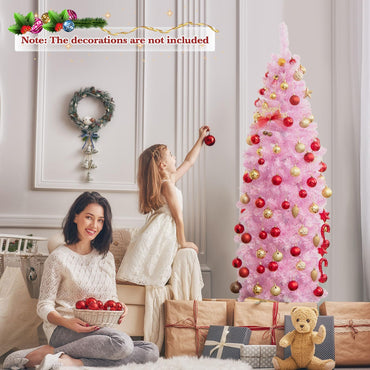 180 cm Pink Slim Xmas Tree with 475 Branch Tips and 250 Cold White LED Lights