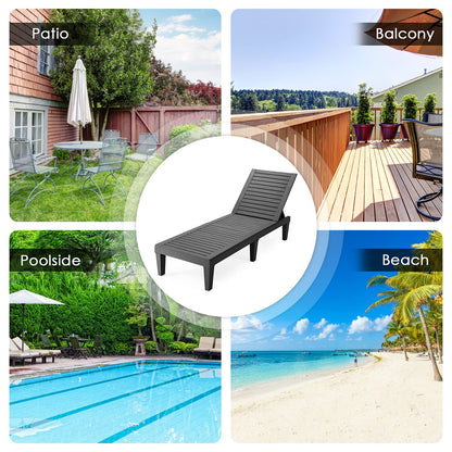 5 Positions Adjustable Outdoor Chaise Lounge Chair with Wood Texture Surface